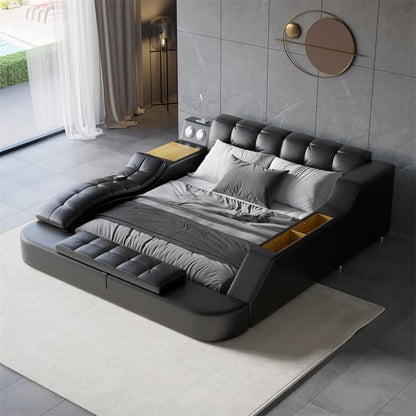 Sash Tufted Upholstered Platform Bed with Massage, Storage, Led Light & Speaker - HF Commercial Furniture