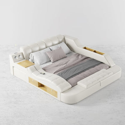 Sash Tufted Upholstered Platform Bed with Massage, Storage, Led Light & Speaker – handcrafted solid wood furniture