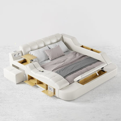 Sash Tufted Upholstered Platform Bed with Massage, Storage, Led Light & Speaker – handcrafted solid wood furniture