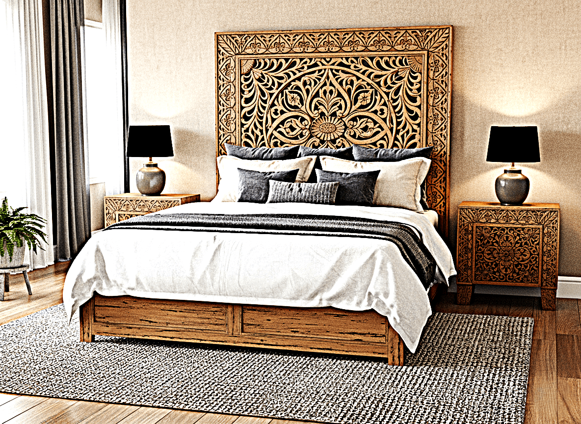 Shah Hand carved Solid Wooden Platform Bedframe / Bedroom Set – handcrafted solid wood furniture