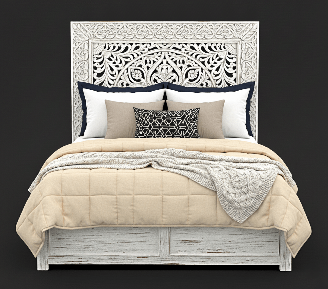 Shah Hand carved Solid Wooden Platform Bedframe / Bedroom Set – handcrafted solid wood furniture