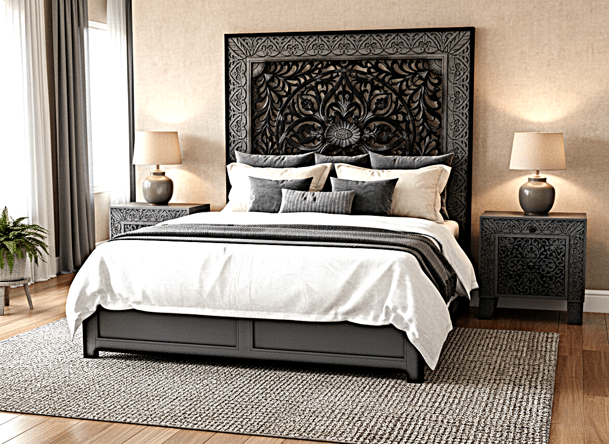 Shah Hand carved Solid Wooden Platform Bedframe / Bedroom Set - HF Commercial Furniture