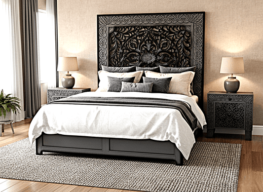 Shah Hand carved Solid Wooden Platform Bedframe / Bedroom Set - HF Commercial Furniture