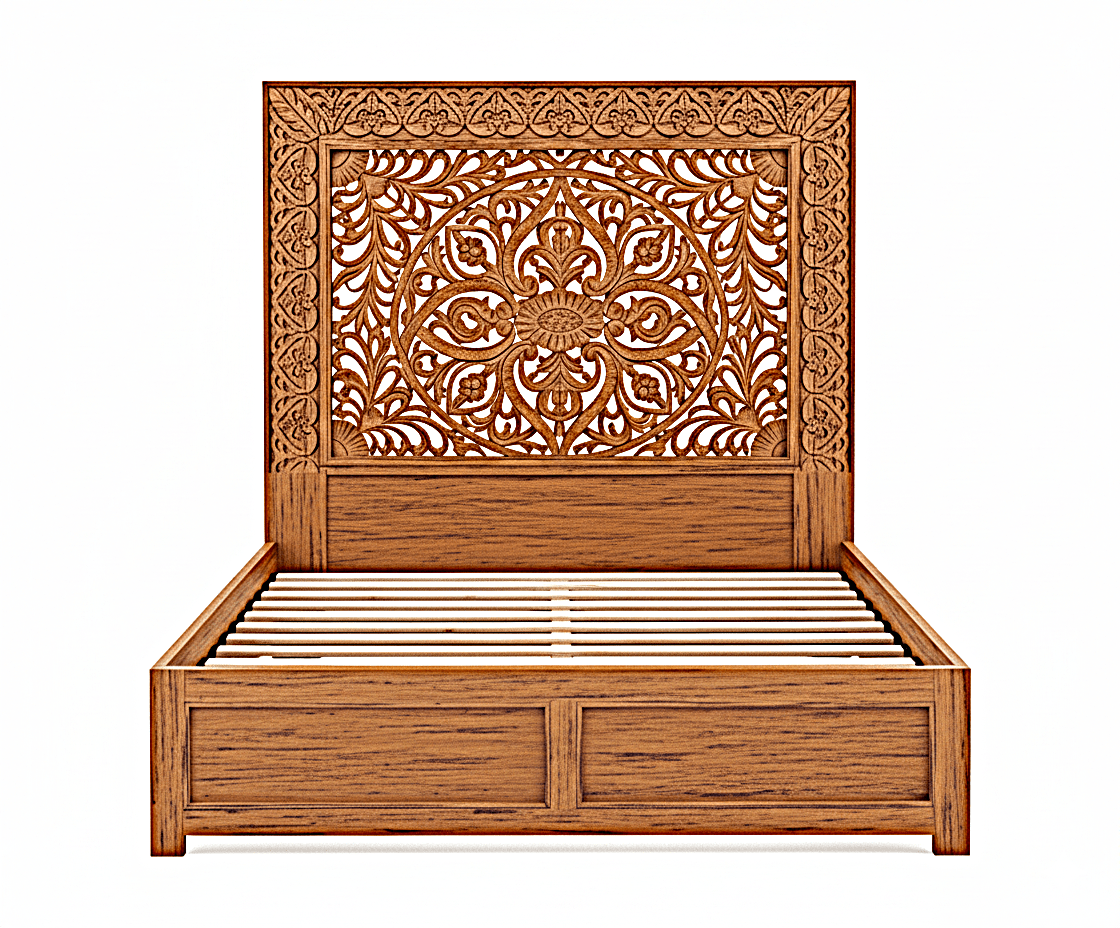 Shah Hand-carved Solid Wooden Platform Bedframe/Bedroom Set – handcrafted solid wood furniture