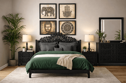 Shahi Mughal Hand - Carved Indian Solid Wood Platform Bed & Bedroom Collection – handcrafted solid wood furniture