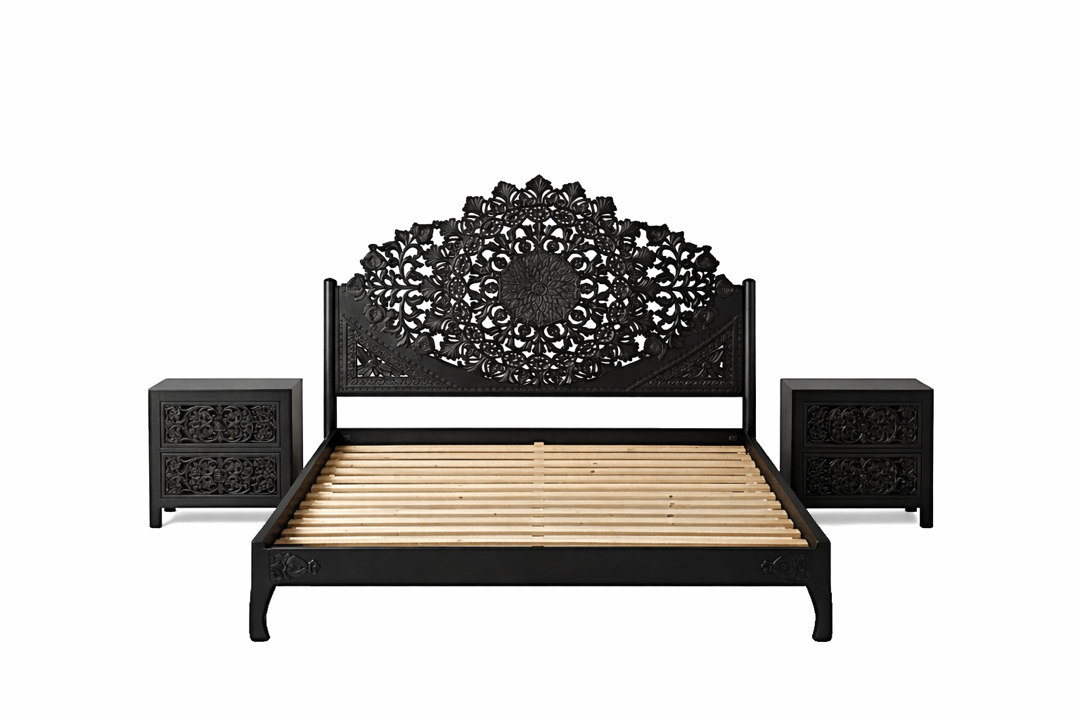 Shahi Mughal Hand - Carved Indian Solid Wood Platform Bed & Bedroom Collection – handcrafted solid wood furniture