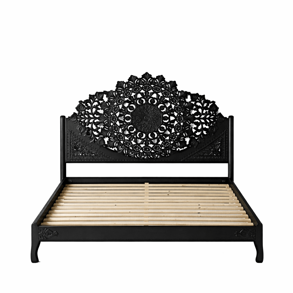Shahi Mughal Hand - Carved Indian Solid Wood Platform Bed & Bedroom Collection – handcrafted solid wood furniture