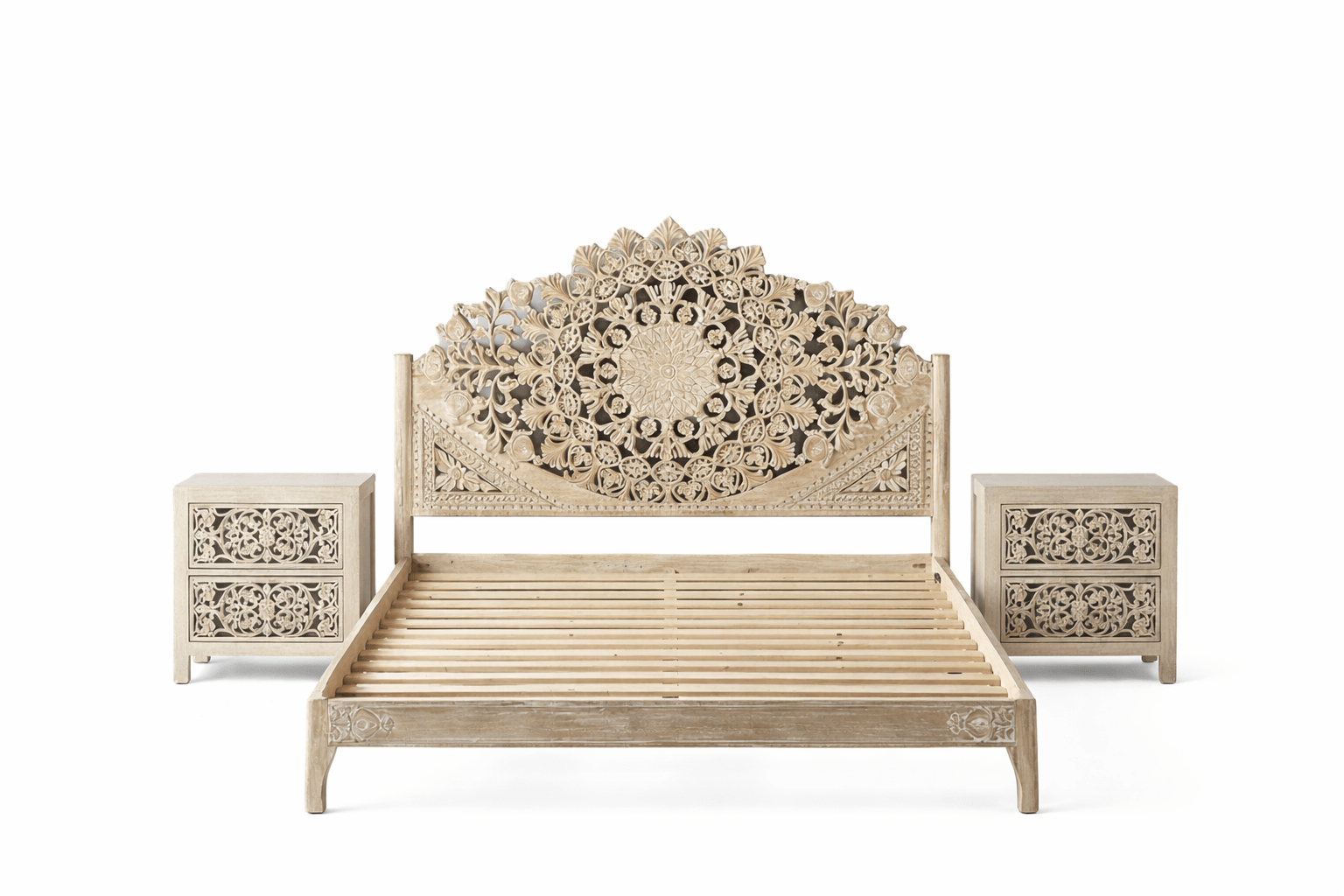 Shahi Mughal Hand - Carved Indian Solid Wood Platform Bed & Bedroom Collection – handcrafted solid wood furniture