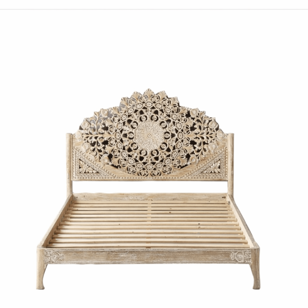 Shahi Mughal Hand - Carved Indian Solid Wood Platform Bed & Bedroom Collection – handcrafted solid wood furniture