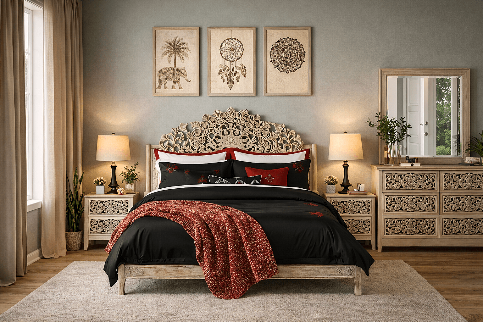 Shahi Mughal Hand - Carved Indian Solid Wood Platform Bed & Bedroom Collection – handcrafted solid wood furniture