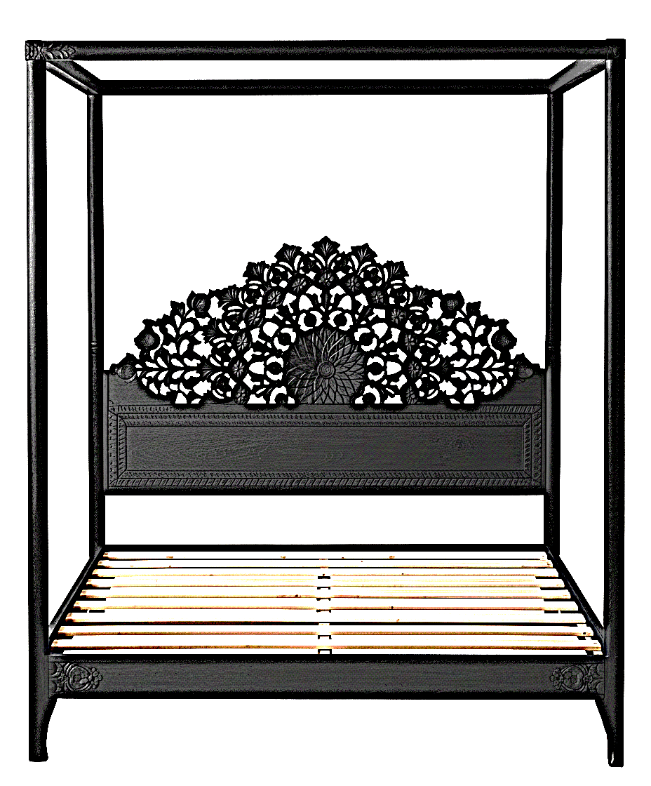 Shahi Mughal Hand Carved Indian Wooden Canopy Platform Bed – handcrafted solid wood furniture