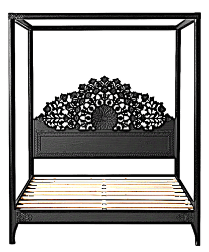 Shahi Mughal Hand Carved Indian Wooden Canopy Platform Bed – handcrafted solid wood furniture