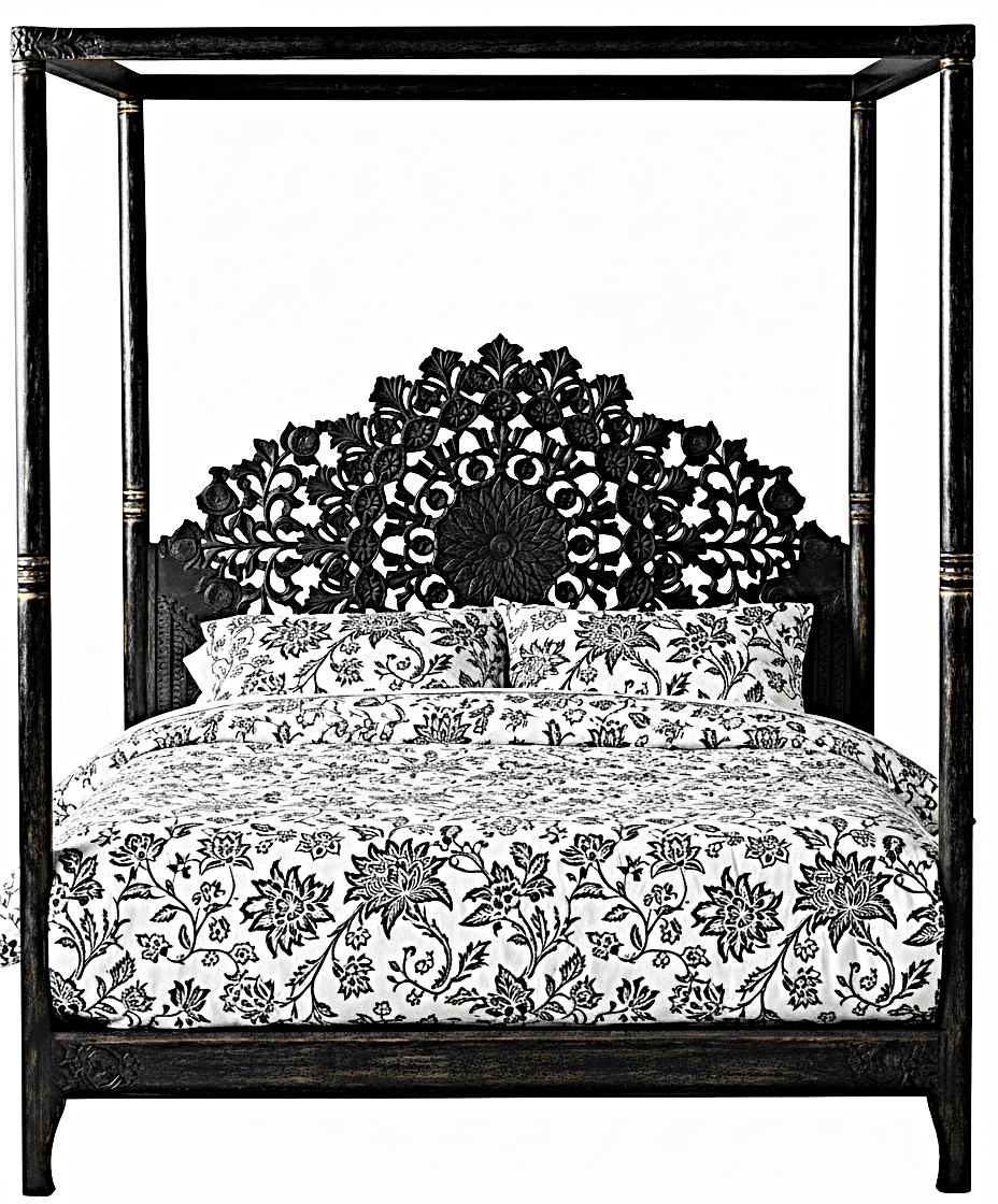 Shahi Mughal Hand Carved Indian Wooden Canopy Platform Bed – handcrafted solid wood furniture