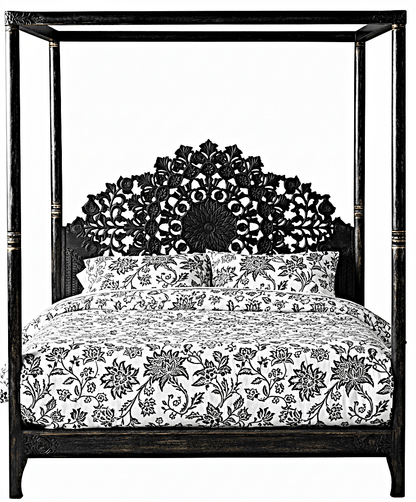 Shahi Mughal Hand Carved Indian Wooden Canopy Platform Bed – handcrafted solid wood furniture