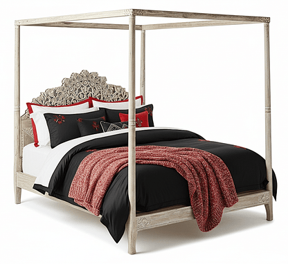 Shahi Mughal Hand Carved Indian Wooden Canopy Platform Platform Bed – handcrafted solid wood furniture