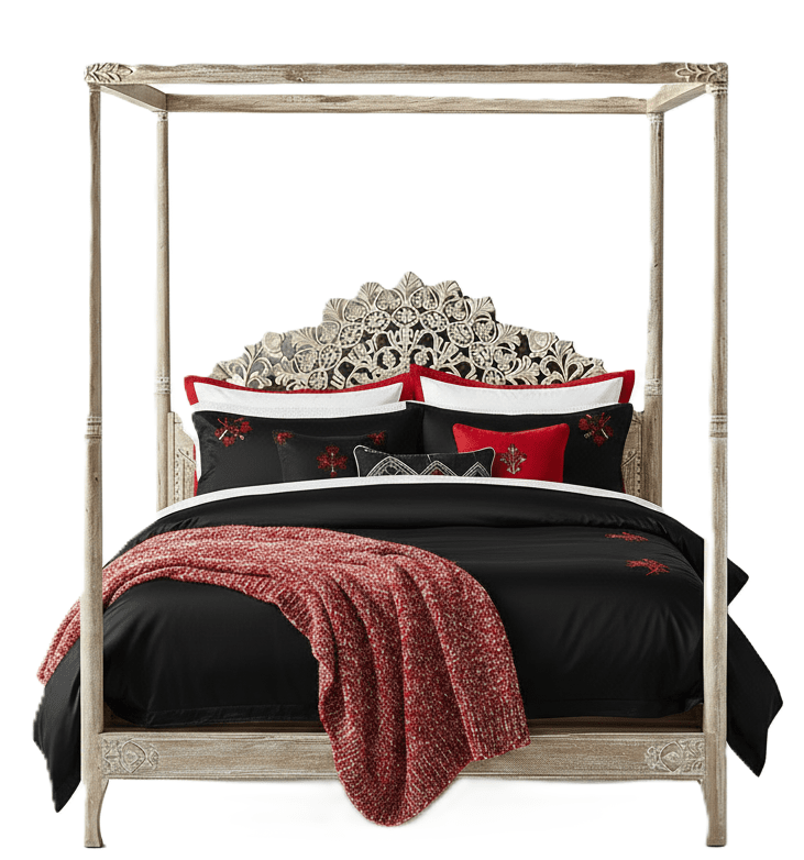 Shahi Mughal Hand Carved Indian Wooden Canopy Platform Platform Bed – handcrafted solid wood furniture