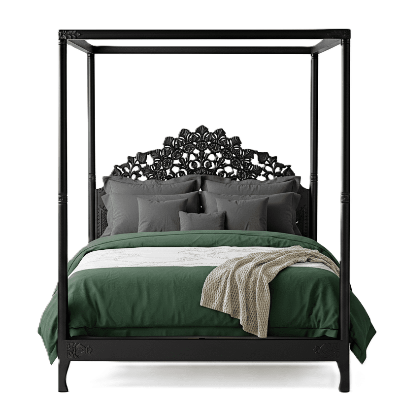 Shahi Mughal Hand Carved Indian Wooden Canopy Platform Platform Bed – handcrafted solid wood furniture