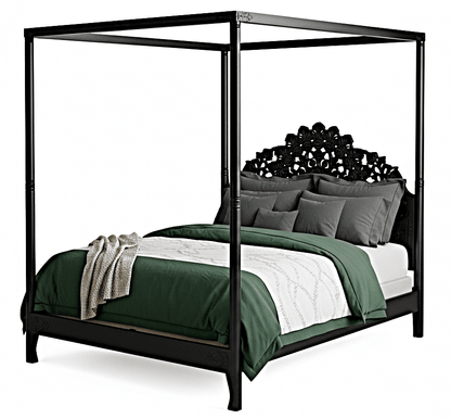 Shahi Mughal Hand Carved Indian Wooden Canopy Platform Platform Bed – handcrafted solid wood furniture