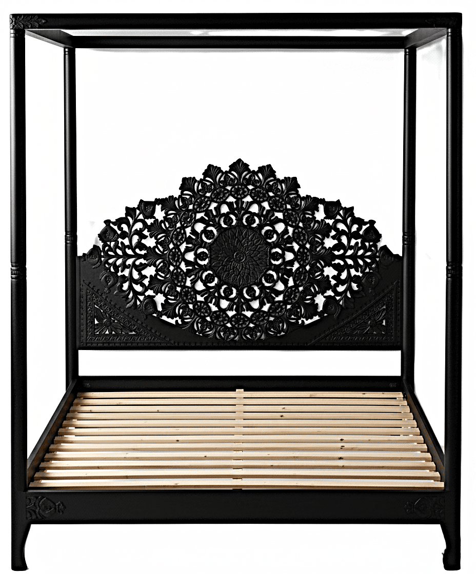 Shahi Mughal Hand Carved Indian Wooden Canopy Platform Platform Bed – handcrafted solid wood furniture