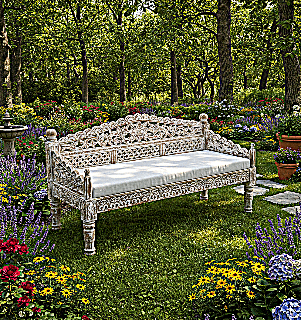 Silaw Hand Carved solid wooden indoor / Outdoor Daybed – handcrafted solid wood furniture