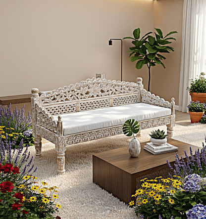 Silaw Hand Carved solid wooden indoor / Outdoor Daybed – handcrafted solid wood furniture