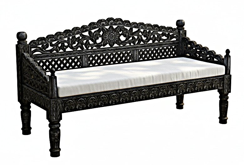 Silaw Hand Carved solid wooden indoor / Outdoor Daybed by Hibashi Furniture – handcrafted solid wood furniture made in India