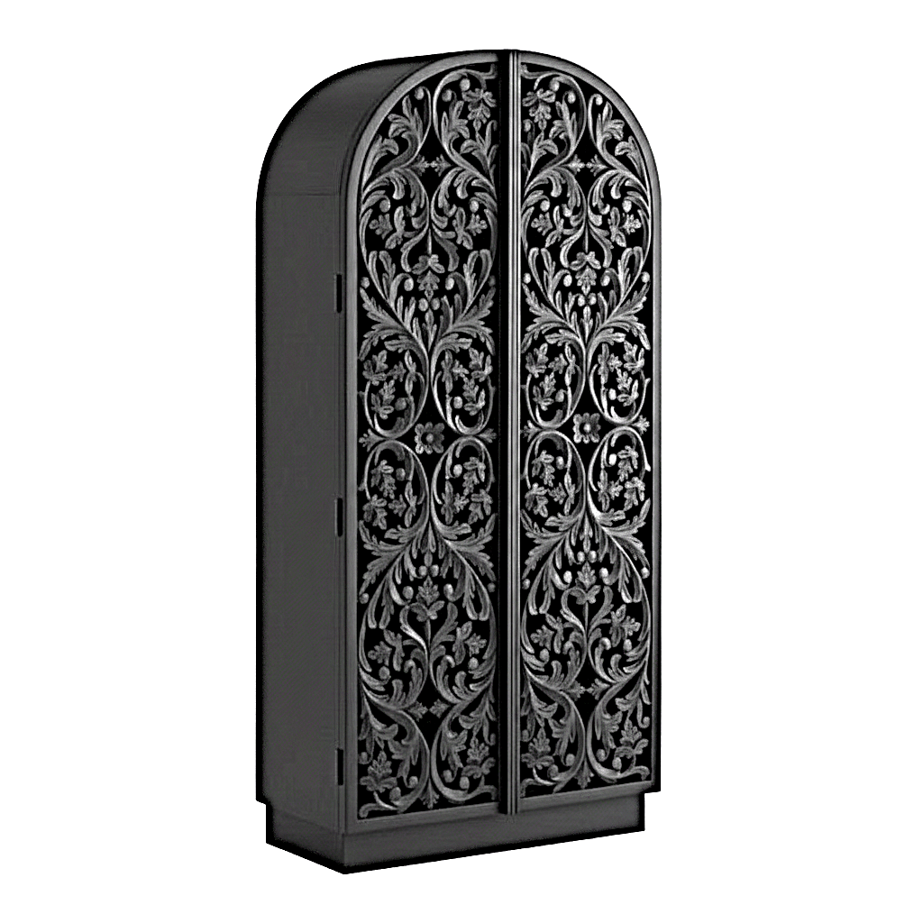 Sitra Arched Floral Hand - Carved Wood Armoire & Storage Cabinet – handcrafted solid wood furniture