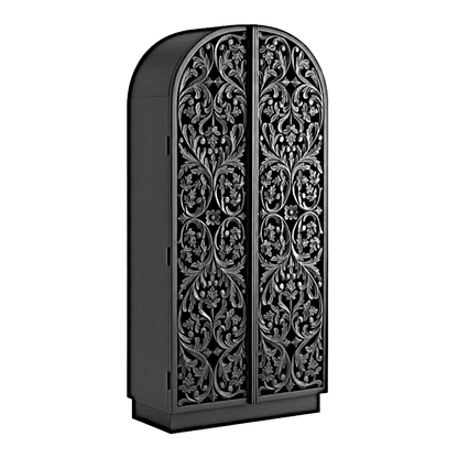 Sitra Arched Floral Hand - Carved Wood Armoire & Storage Cabinet – handcrafted solid wood furniture