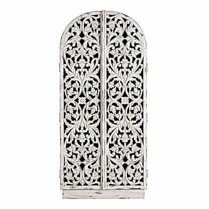 Sitra Arched Floral Hand - Carved Wood Armoire & Storage Cabinet – handcrafted solid wood furniture