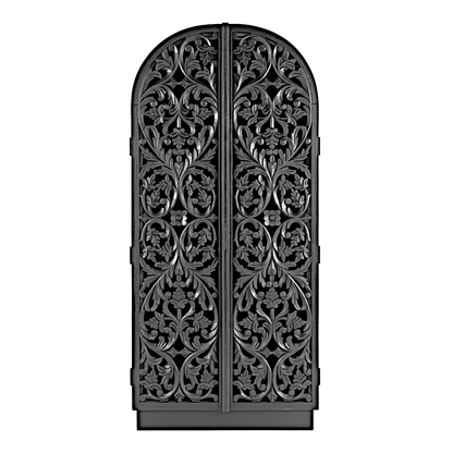 Sitra Arched Floral Hand - Carved Wood Armoire & Storage Cabinet – handcrafted solid wood furniture