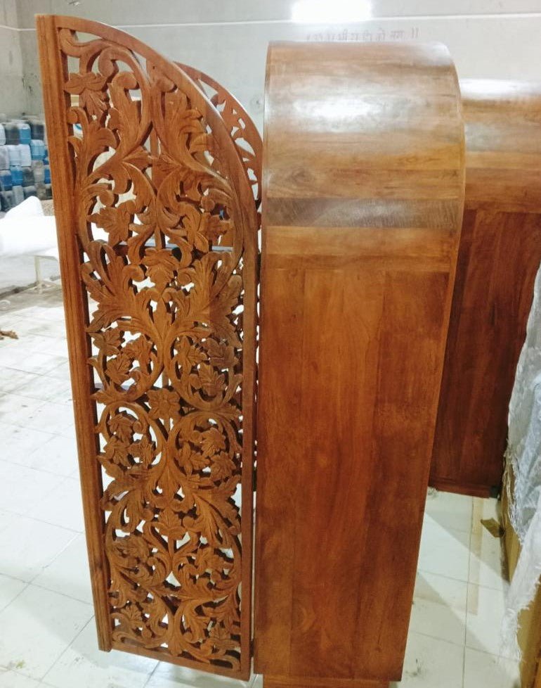 Sitra Arched Floral Hand - Carved Wood Armoire & Storage Cabinet – handcrafted solid wood furniture