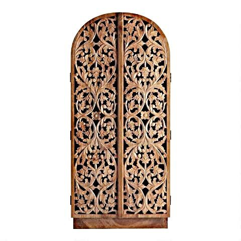 Sitra Arched Floral Hand - Carved Wood Armoire & Storage Cabinet – handcrafted solid wood furniture
