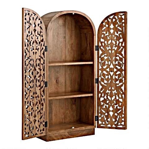 Sitra Arched Floral Hand - Carved Wood Armoire & Storage Cabinet – handcrafted solid wood furniture