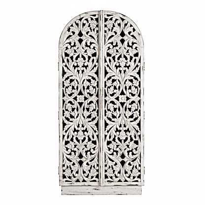 Sitra Arched Natural Floral Hand Carved Wood Storage Cabinet – handcrafted solid wood furniture