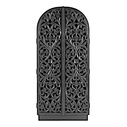 Sitra Arched Natural Floral Hand Carved Wood Storage Cabinet – handcrafted solid wood furniture