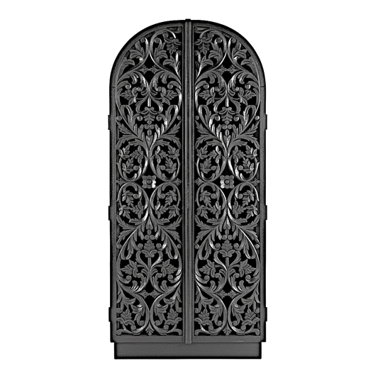 Sitra Arched Natural Floral Hand Carved Wood Storage Cabinet – handcrafted solid wood furniture