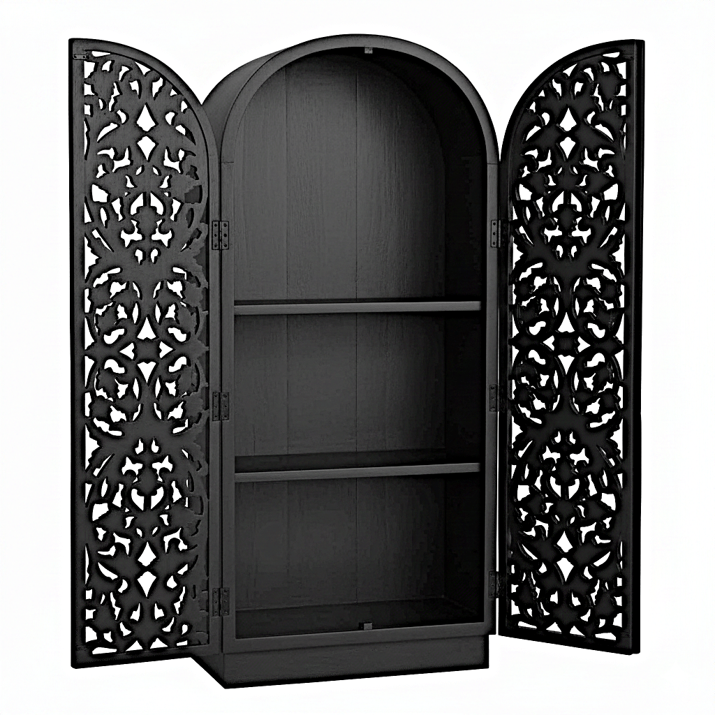 Sitra Arched Natural Floral Hand Carved Wood Storage Cabinet – handcrafted solid wood furniture