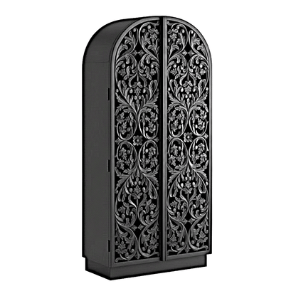Sitra Arched Natural Floral Hand Carved Wood Storage Cabinet – handcrafted solid wood furniture