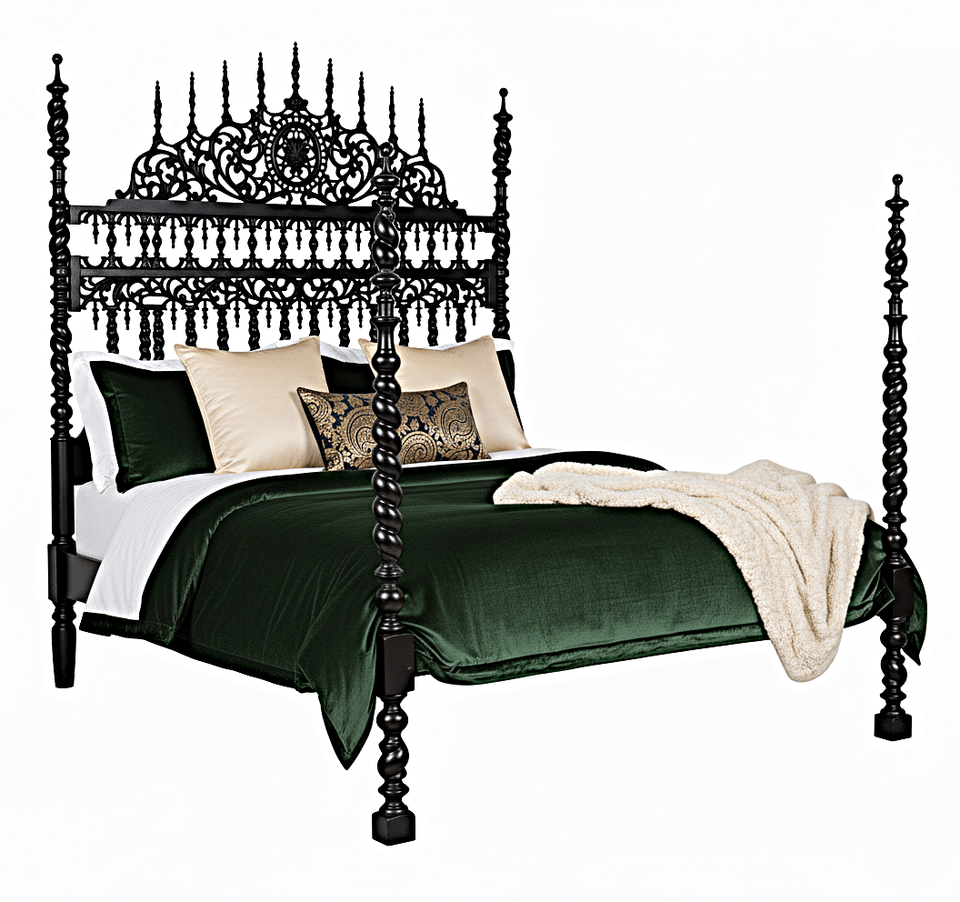 Spiral Kabak Hand Carved Solid Wooden Platform Bed by Hibashi Furniture – handcrafted solid wood furniture made in India