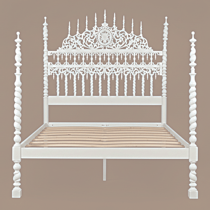 Spiral Kabak Hand Carved Solid Wooden Platform Bed – handcrafted solid wood furniture