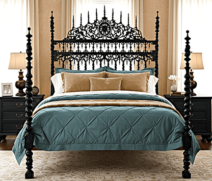 Spiral Kabak Hand Carved Solid Wooden Platform Bed by Hibashi Furniture – handcrafted solid wood furniture made in India