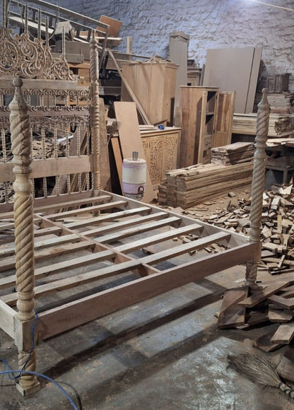 Spiral Kabak Hand Carved Solid Wooden Platform Bed – handcrafted solid wood furniture