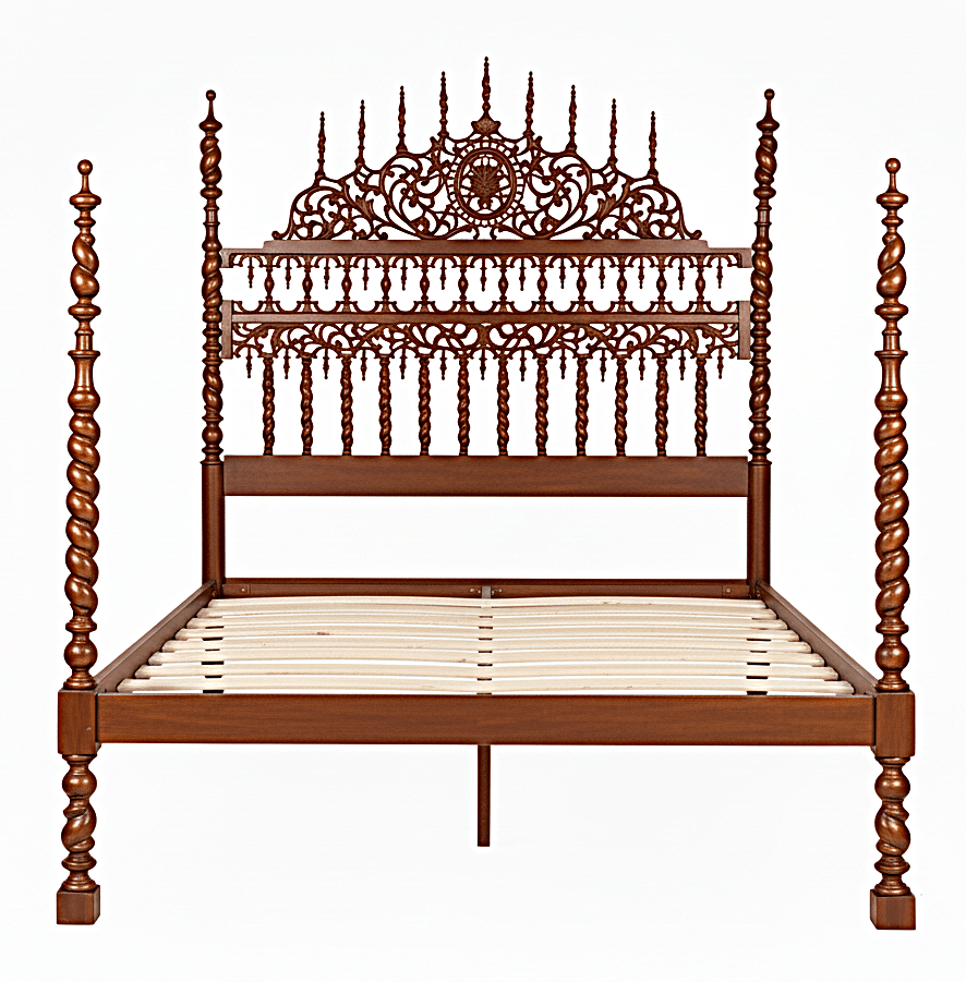 Spiral Kabak Hand Carved Solid Wooden Platform Bed – handcrafted solid wood furniture