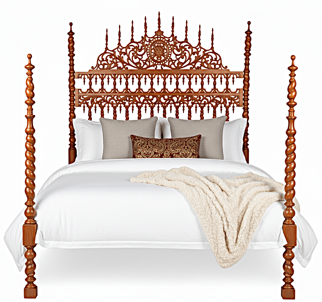 Spiral Kabak Hand Carved Solid Wooden Platform Bed by Hibashi Furniture – handcrafted solid wood furniture made in India