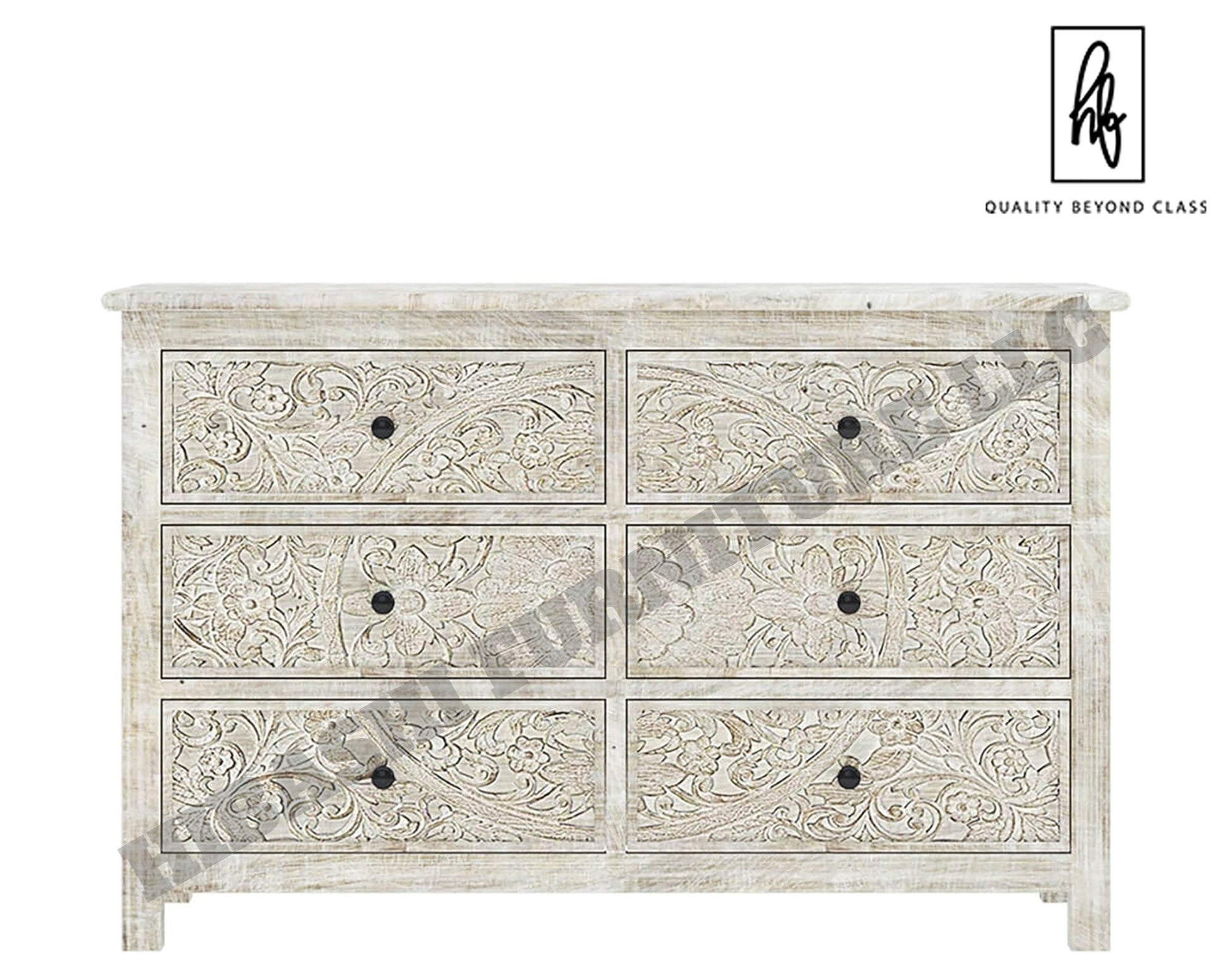 Sunflower Handcarved Solid Wood 6 Drawer White Bedroom Dresser – handcrafted solid wood furniture