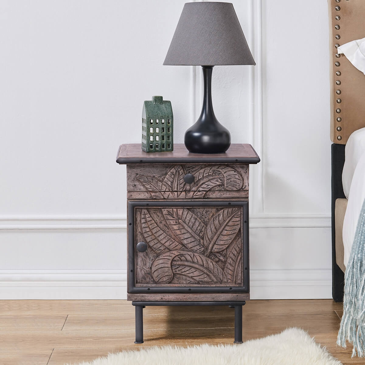 Tarquin Hand - Carved Solid Mango Wood Nightstand – handcrafted solid wood furniture