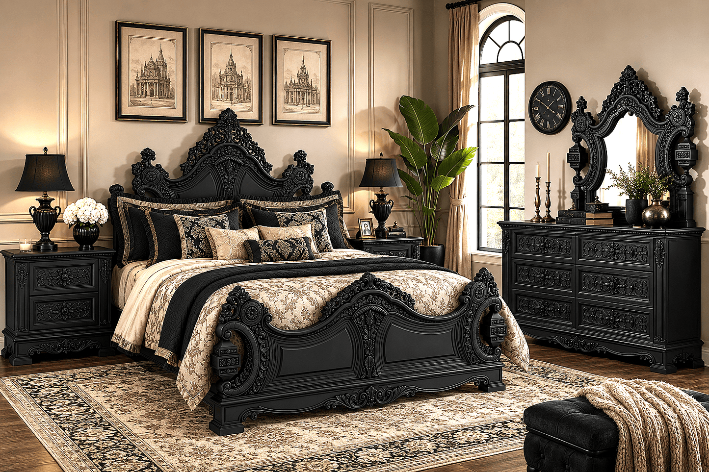 The Obsidian Crown™ Hand - Carved Solid Wood Gothic Dresser – handcrafted solid wood furniture