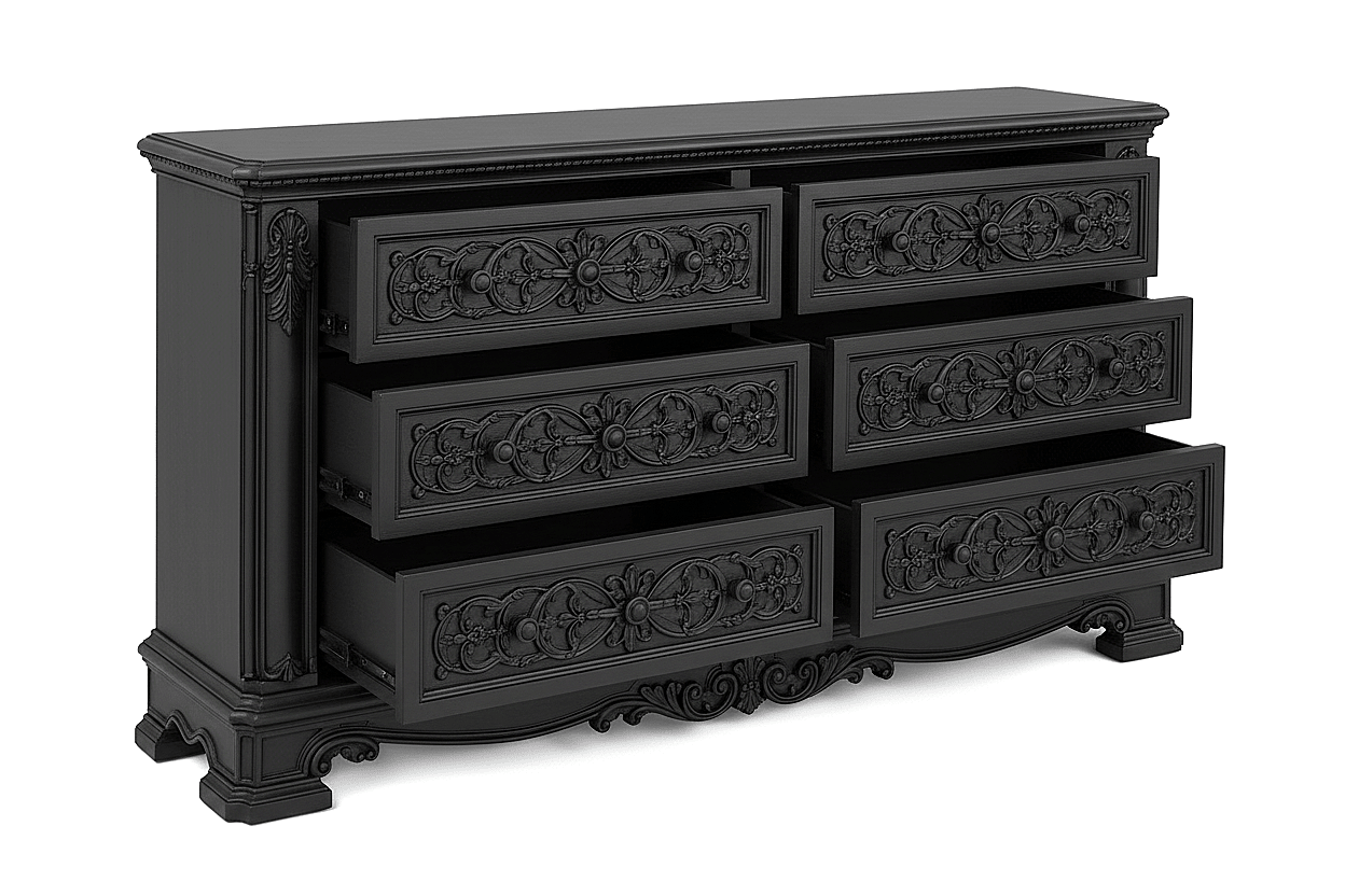 The Obsidian Crown™ Hand - Carved Solid Wood Gothic Dresser – handcrafted solid wood furniture