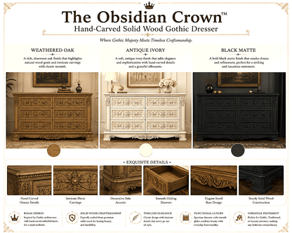 The Obsidian Crown™ Hand - Carved Solid Wood Gothic Dresser – handcrafted solid wood furniture