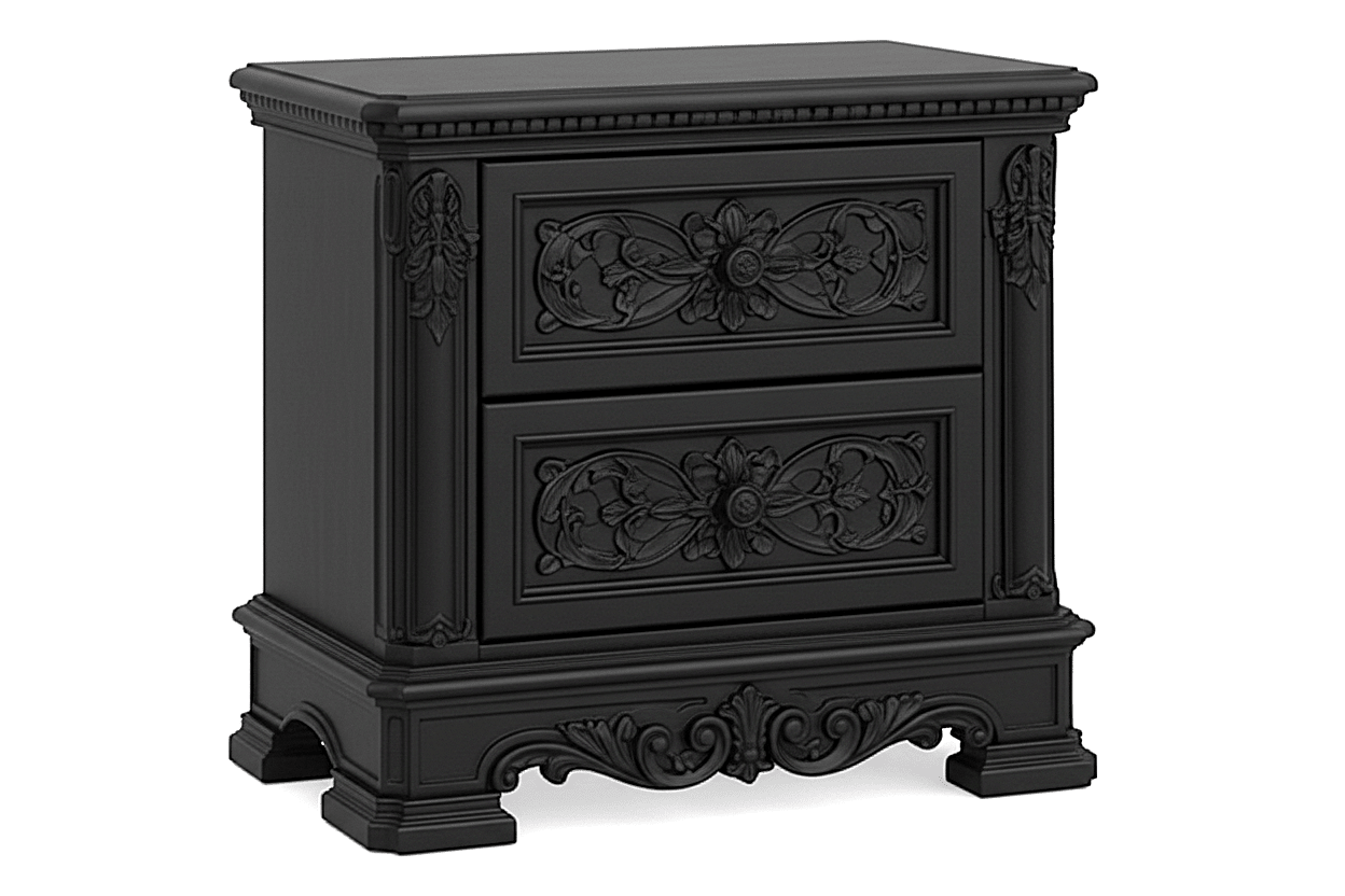The Obsidian Crown™ Hand - Carved Solid Wood Gothic Nightstand – handcrafted solid wood furniture